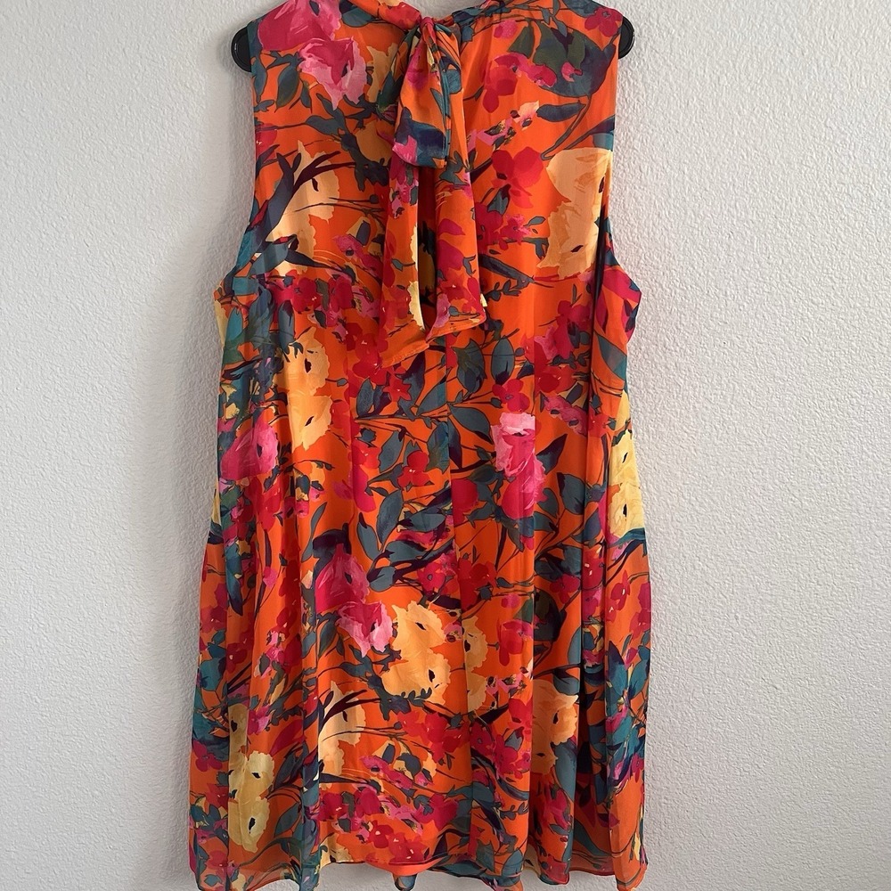Robbie Bee 22W Swing Trapeze Dress Floral Tie Neck Resort Vacation Cruise Wear - Picture 6 of 7